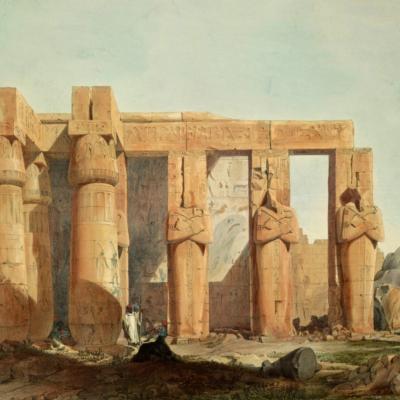 Jones Owen (1809-1874). Seconde cour du Ramesseum et le colosse effondré.